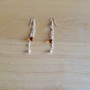 Elegant Silver and Brown Dangle Earrings